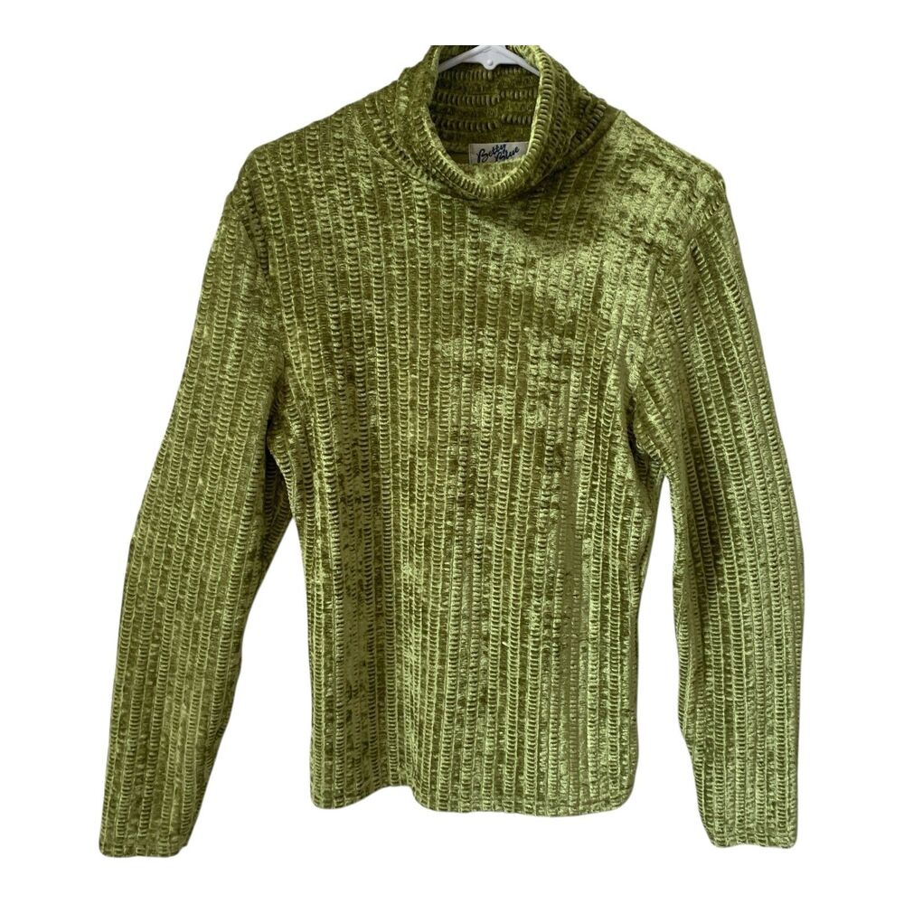 VTG Neon Green Turtle Neck Sweater SIZE LG Women's Textured Betty Blue Top
